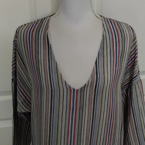 Uncle Frank shift shirt dress medium 100% linen multi colored striped po… - Picture 2 of 9